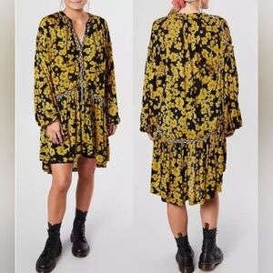 NWT Free People Love Letter Floral Print Tunic/Dress, Ruffles, Micro Mesh, Sz XS